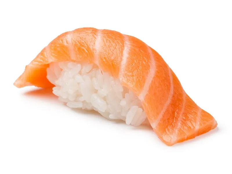 Salmon nigiri sushi on seasoned sushi rice at Ai Sushi, Japanese Restaurant in Miami Beach